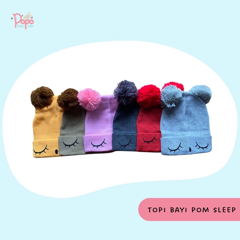 TOPI BAYI POM POM / TOPI RAJUT BAYI MODEL POM SLEEP EYES