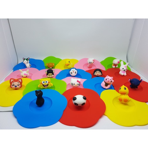 Tutup gelas silikon motif Hello Kitty,Doraemon,Rilakuma dan lainnya