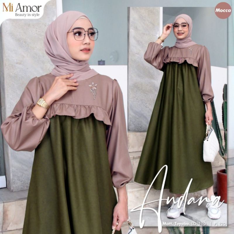 ANDARA ORI GAMIS TOYOBO LENGAN BALON GAMIS POLOS MAXY LENGAN BALON DRESS TOYOBO