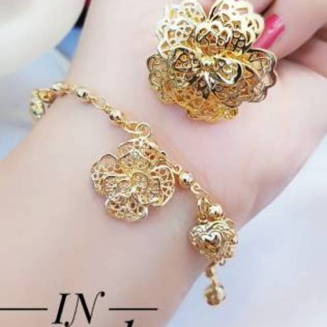 Xuping set perhiasan mawar lapis emas 24k