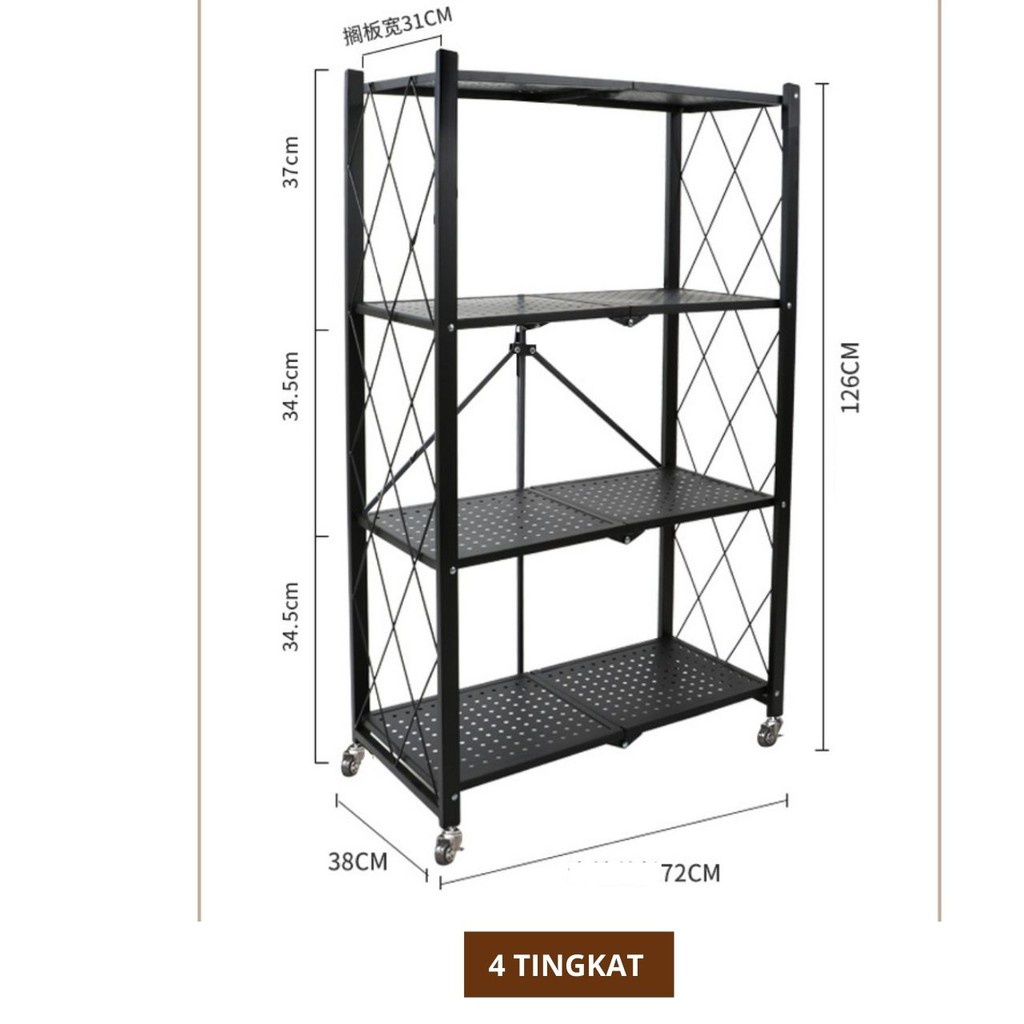 Rak Lipat Portable Tingkat Rak Dapur Penyimpanan Dapur Serbaguna  Tanpa Instalasi