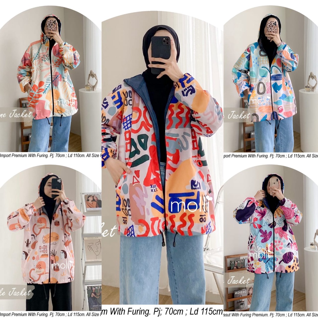 Jaket Parasut Printing Jacket Import Muslim Pop Lucu Colorfull Motif Bunga Polkadot Abstrak best sel