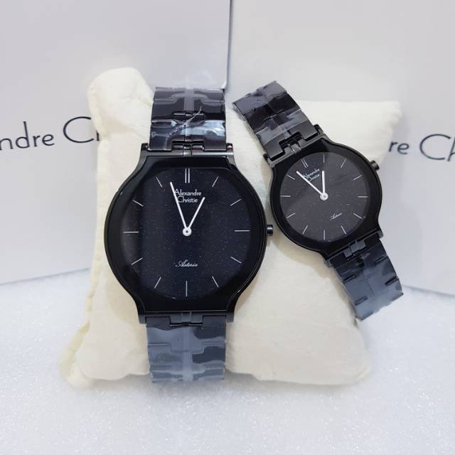 ALEXANDRE CHRISTIE AC 8603 BLACK JARUM PUTIH JAM TANGAN COUPLE ORIGINAL