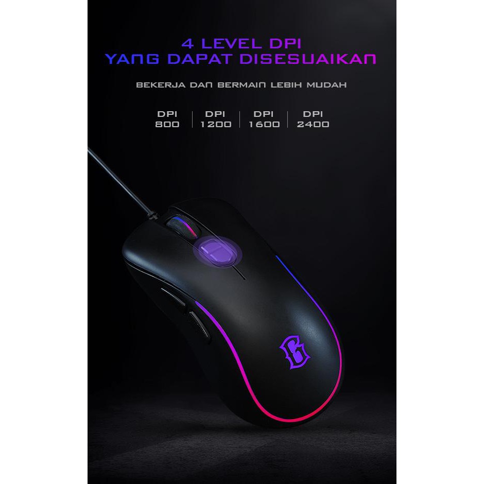 Gaming Mouse Gamen GM1000 RGB Lighting Effect 2400DPI Ergonomic Design - Garansi Resmi 1 Tahun