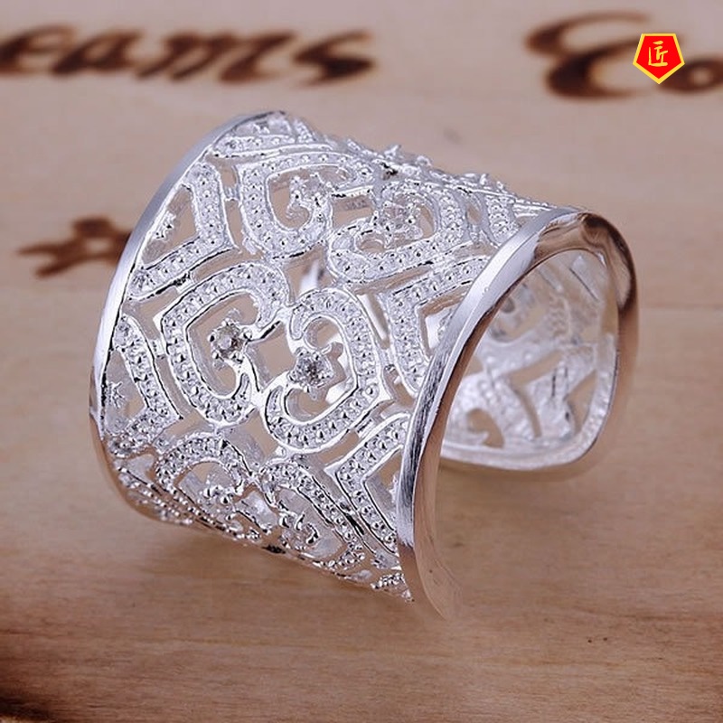 [Ready Stock]Silver Classic Diamond-Studded Ring Women's Fashion Simple