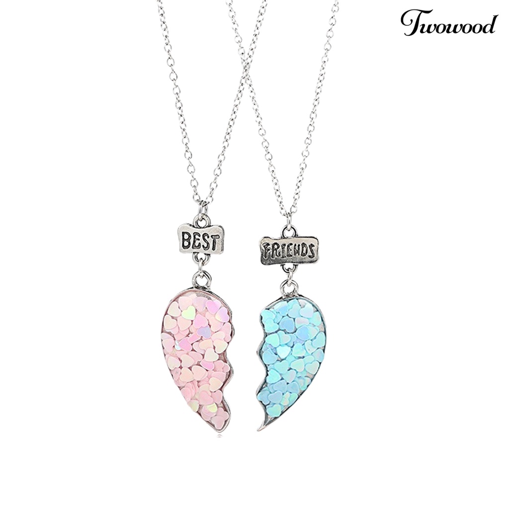 Twowood 2Pcs Couple Necklaces Sequin Stitching Heart Broken Jewelry Shiny All Match Necklaces Bracelets Jewelry Gifts