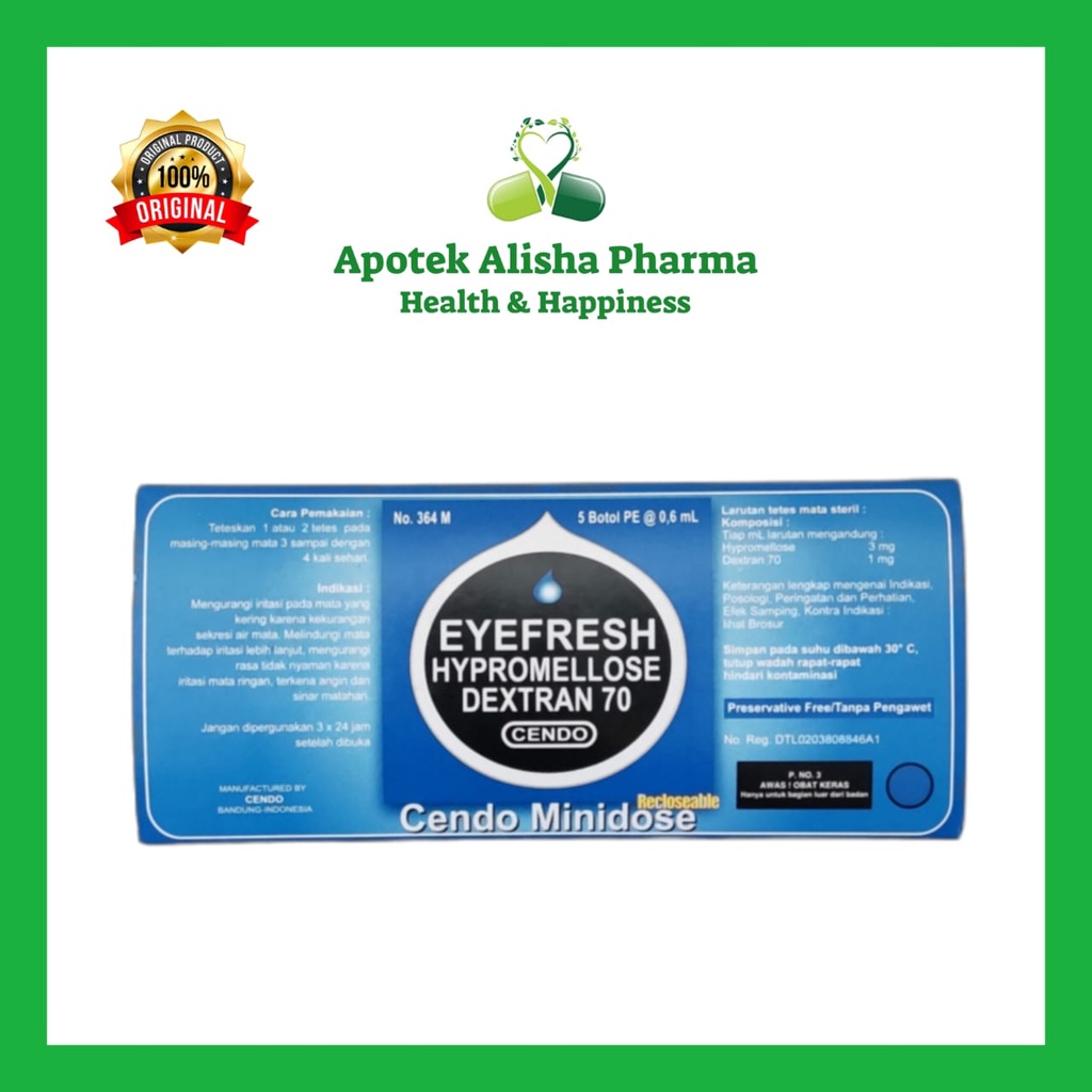 Eyefresh Tetes Mata (Botol 5ml) Minidose (Strip 5pcs) - Cendo Eyefres Obat Tetes Mata Kering / Iritasi Ringan / Eyepresh / Eyepres