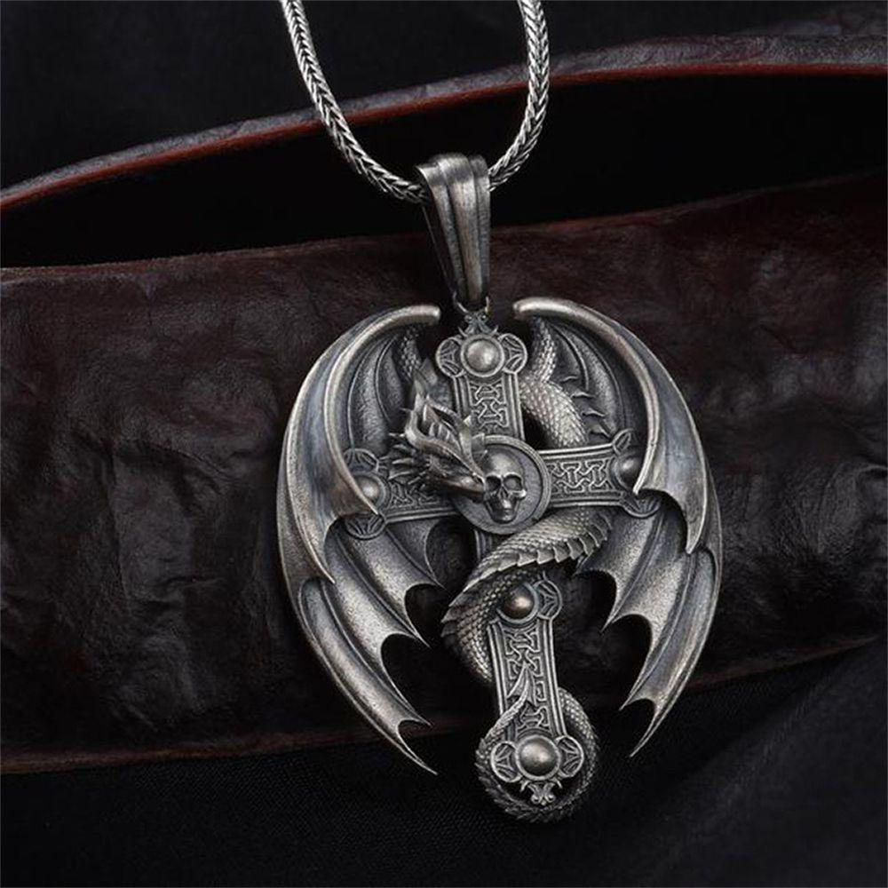 Lily Skull Pendant Rock Vintage Wing Death Twine Hip Hop Kalung