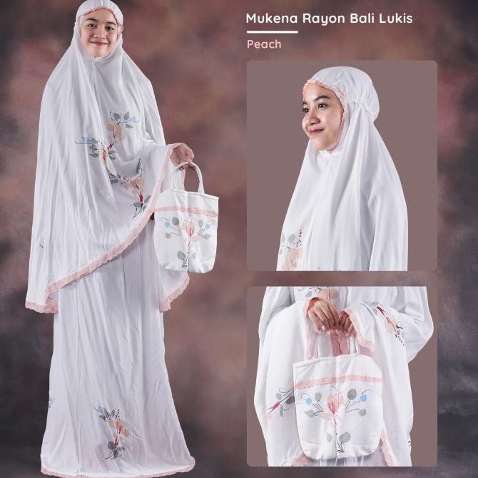 Ori&Terjamin Mukena Jumbo Bali Lukis - Peach