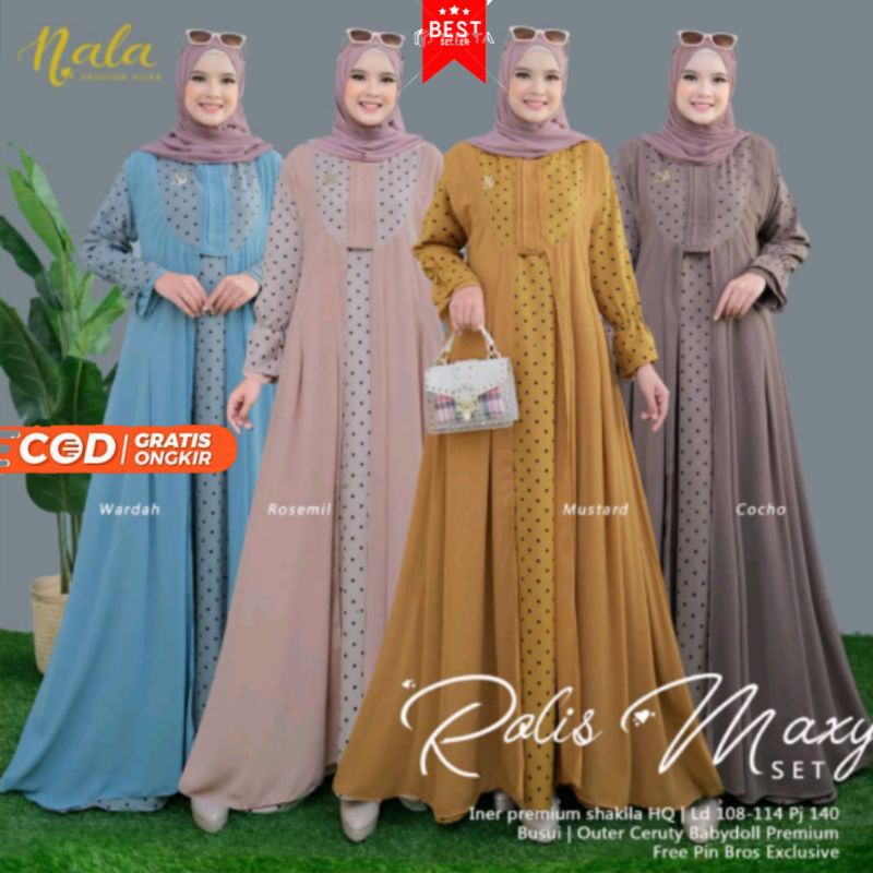 Cod-Baju Gamis Remaja Terbaru Rolis Maxi Set Outer Baju Dress Kondangan Wanita Gamis Ceruty babydoll