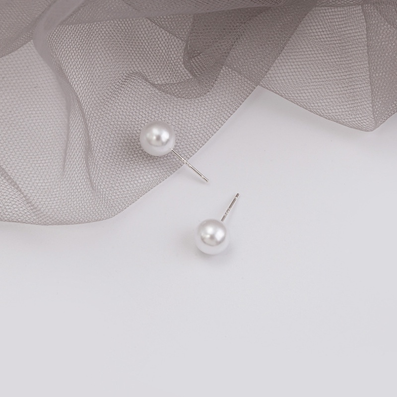 We Flower S925 Silver Classic Pearl Stud Earrings for Women Girls Chic Fashion Ear Jewelry