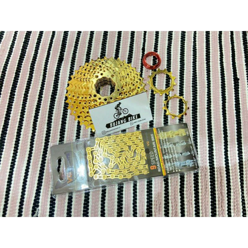 sprocket 9 speed + rantai VG sports 9 speed gold