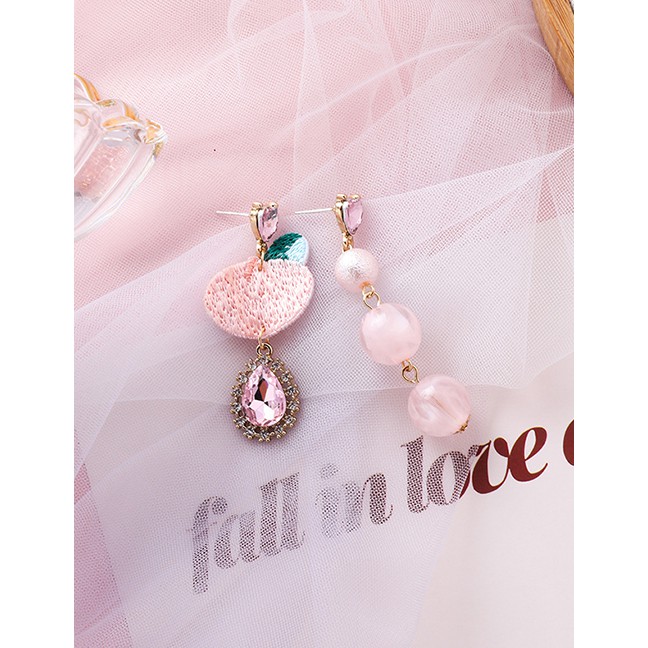 LRC Anting Tusuk Fashion Peach Pink 925 Silver Needle Beads Fruit Asymmetric Earrings F73346