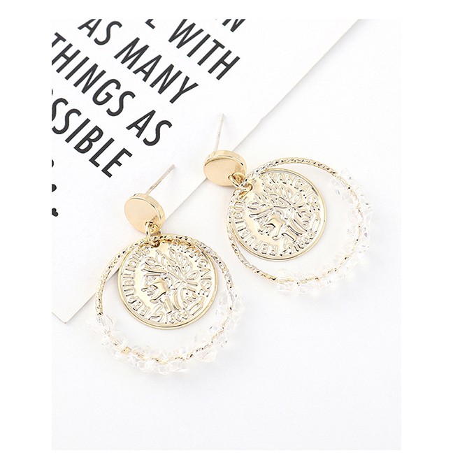 LRC Anting Tusuk Fashion Golden Real Gold Plated Head Seal Large Circle Hollow S925 Silver Pin Earri