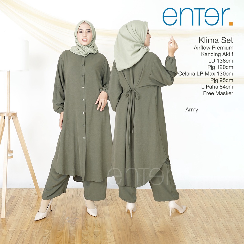 Enter Klima Set Stelan Wanita Kekinian One Set Crinkle Airflow Baju Setelan Jumbo LD 138-3