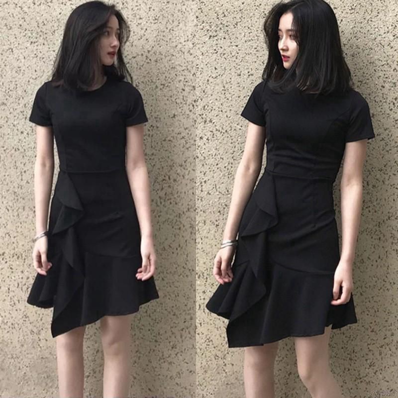 Ruffle Black Dress Korean Style / Korean Dress
