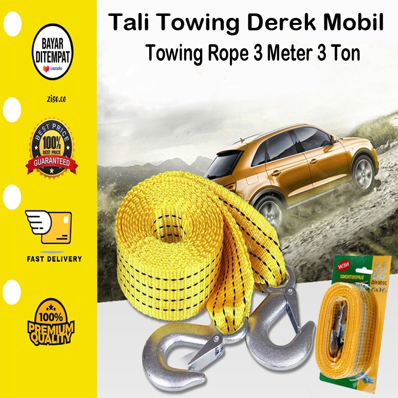 [BISA COD] Tali Towing Derek Mobil Car Towing Rope 3 Meter 3 Ton Bahan Tebal