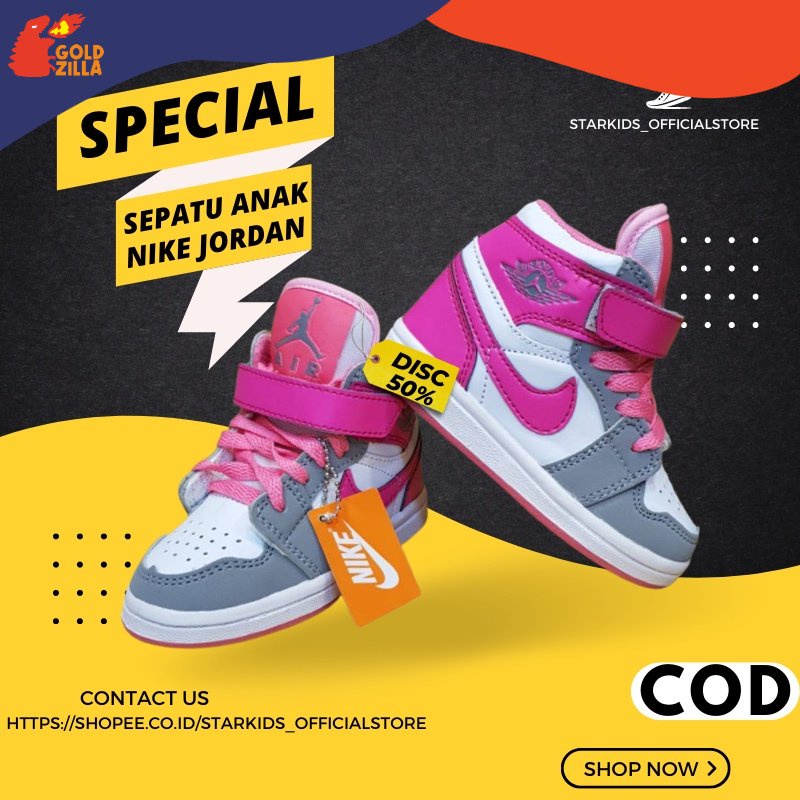 Sepatu Anak Perempuan/Laki laki Nike Jordan Original Sneakers Sekolah SD Hitam Putih Premium Quality