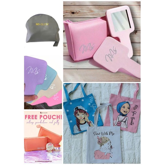 Kaca Ms Glow Cermin Miror Ms Cosmetic Pouch Pink Tote Bag MsGlow Red Jelly Dompet Abu MsGlow