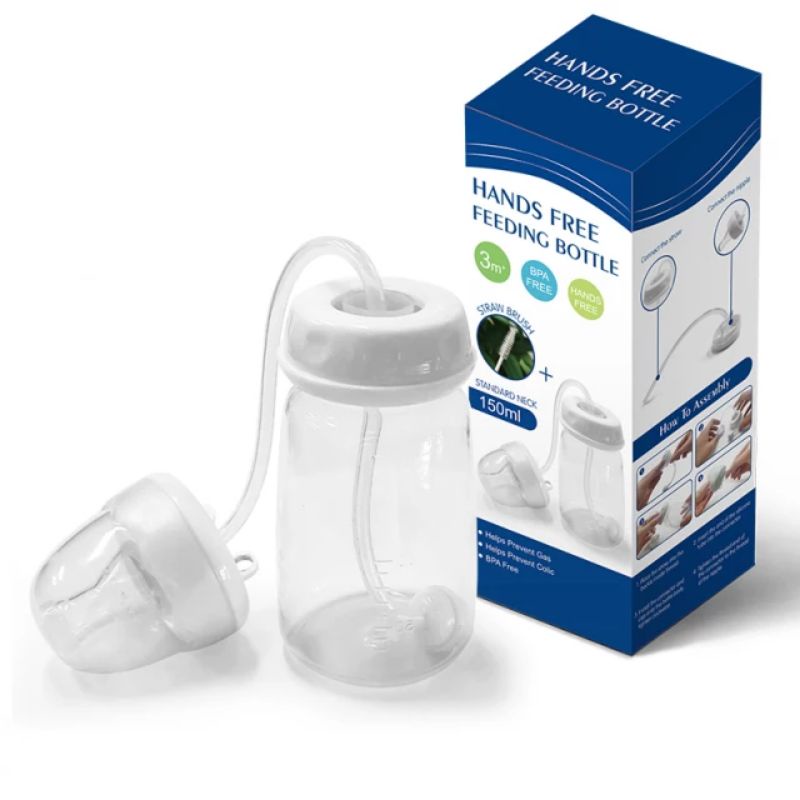 Hands free feeding bottle. Botol susu bayi bebas genggam.