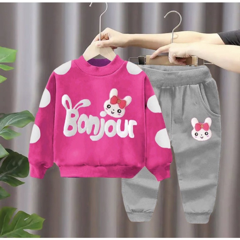 baju anak musim dingin setelan sweater anak perempuan bonjour 1-5 tahun grosir