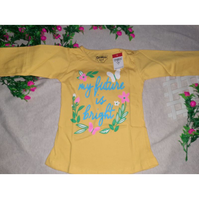 Baju kaos lengan tangan panjang Oshkosh b'gosh anak perempuan cewek kuning flower murah