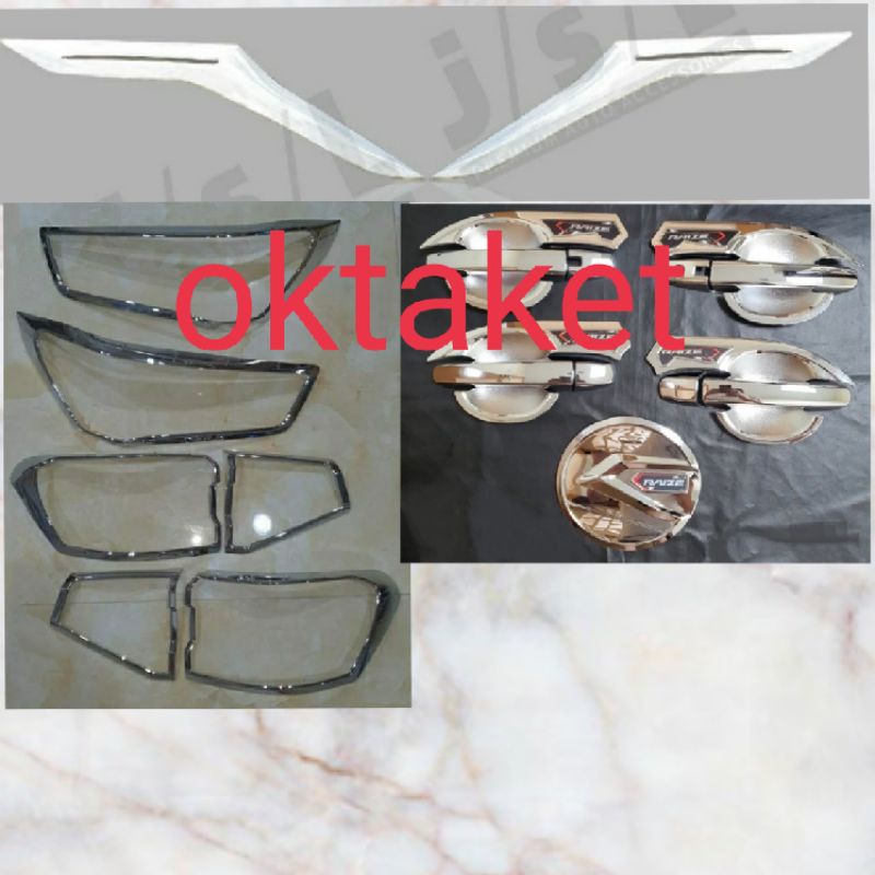 paket lengkap Toyota Raize 2021 2022 Gr Sport  garnish depan belakang + list garnish outer handle tank cover hitam chrome jsl