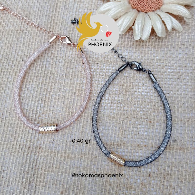 Gelang tali kawat glitter kombinasi emas asli