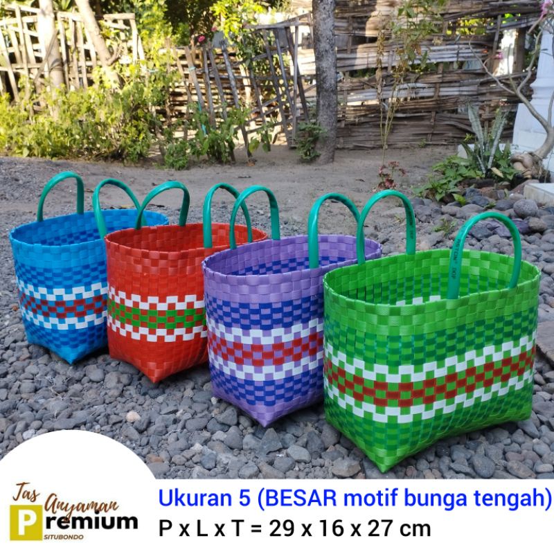 (Uk 5 Motif bunga tengah) Tas Anyaman/Tas Belanja/Tas Selametan/Keranjang Serbaguna/Premium Situbondo