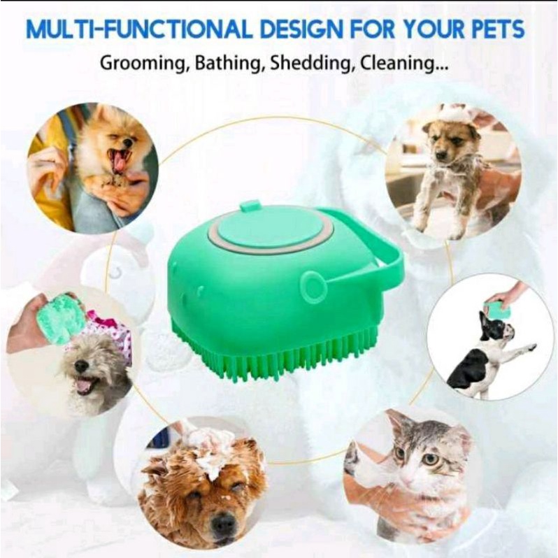 Sikat Mandi Dispenser Silicon Anjing Kucing Isi Shampo 2in1 Grooming - Pet Brush Sikat Mandi Anjing