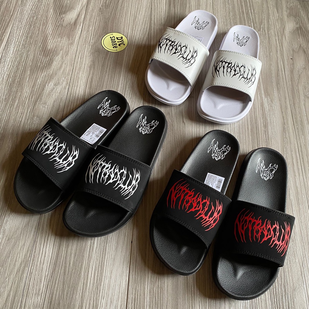 SANDAL SLIDE SLOP SLIPPER UNISEX ORIGINAL NOTBADCLUB spesial ALL SERIES OF SCRIPTURAM DARK ART AUTHENTIC | SENDAL HITAM PRIA WANITA