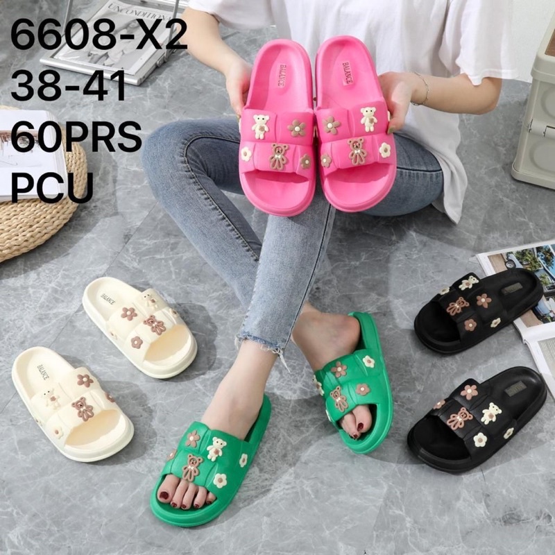 Sandal Jelly Balance 6608 Sandal Jelly Slop Korea Flower Teddy Bear Terbaru