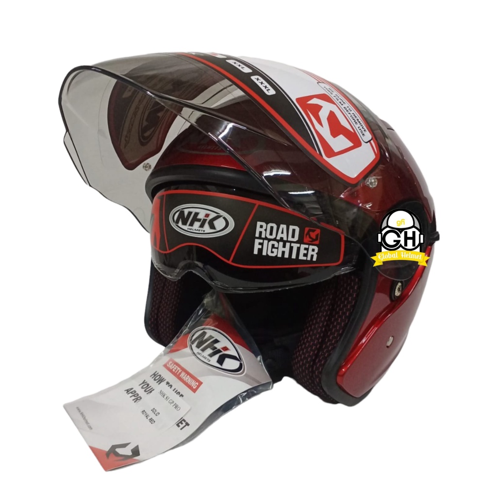 NHK S1 GP PRO SOLID ROYAL RED HALF FACE DOUBLE VISOR WARNA POLOS DD-RING