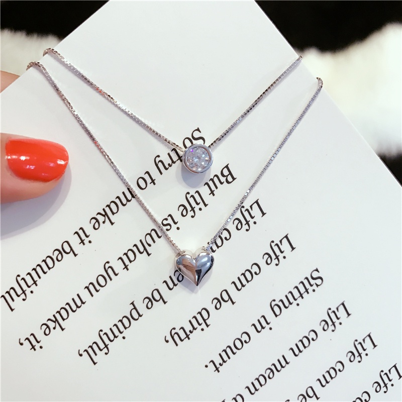 Kalung Model Lapis Ganda Bahan S925 Silver Gaya Korea Untuk Wanita