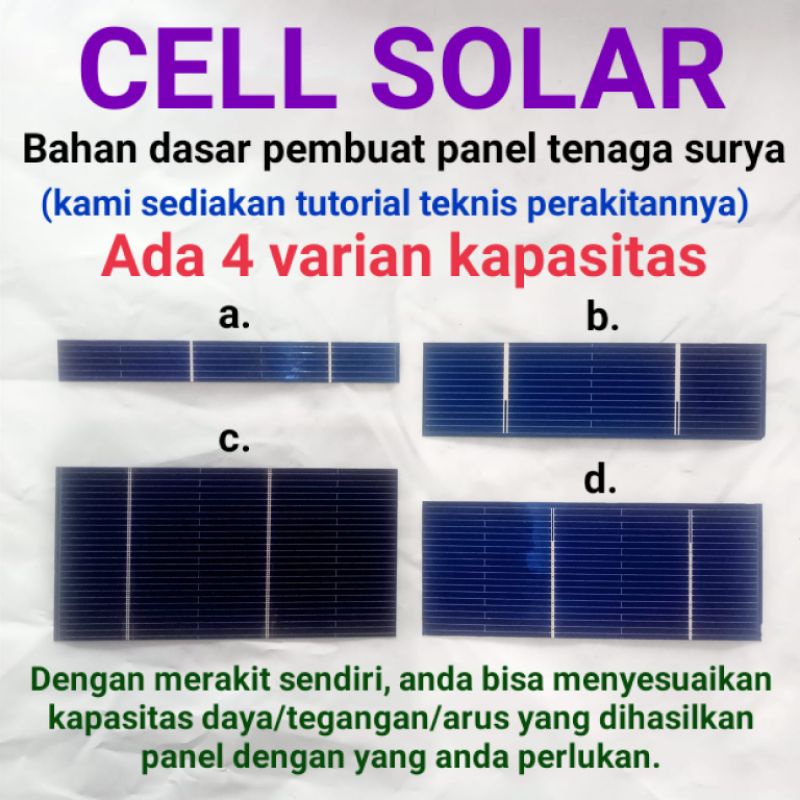 Paket Sel Surya/Solar Cell untuk membuat Panel Surya/Solar Panel (5.4WP~4.3WP~3.3WP~1.3WP)