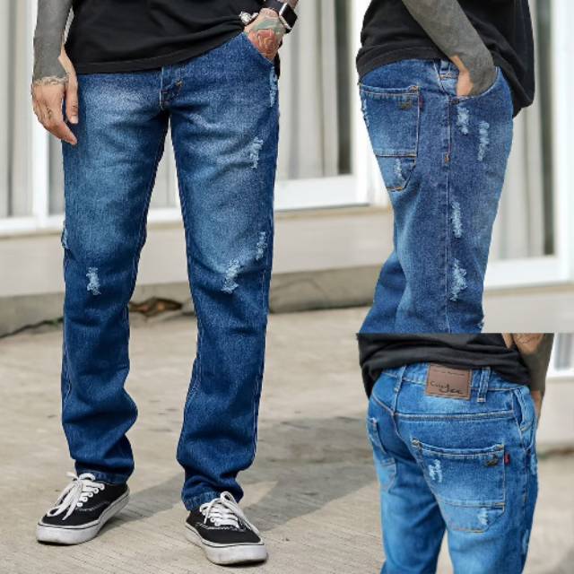 Celana jeans pria / celana straight jeans premium / celana jeans standar ripped