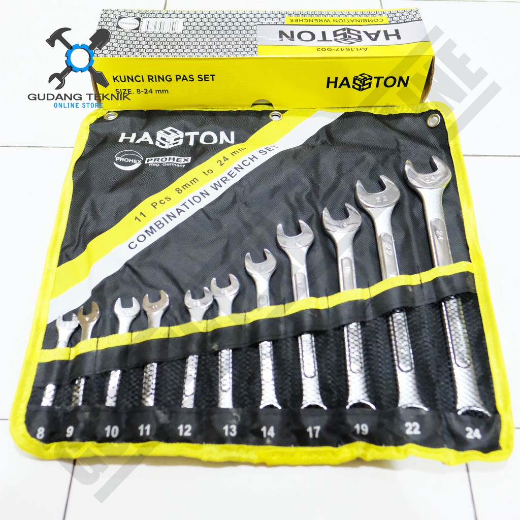 Kunci Ring Pas 1 SET 11pcs 8 - 24mm 1647-002 HASSTON PROHEX / Combination Wrenches Set 8 - 24mm 11 Pcs Hasston Prohex