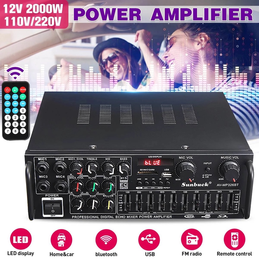 (COD/Bayar Di Tempat) Sunbuck Amplifier Audio Ampli Karaoke Equalizer Bluetooth Stereo Treble Bass Booster 2000 Watt