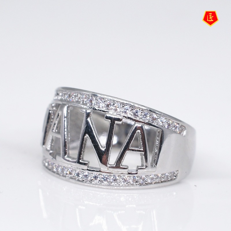 [Ready Stock]18K Platinum Diamond-Studded Ring Creative Personality