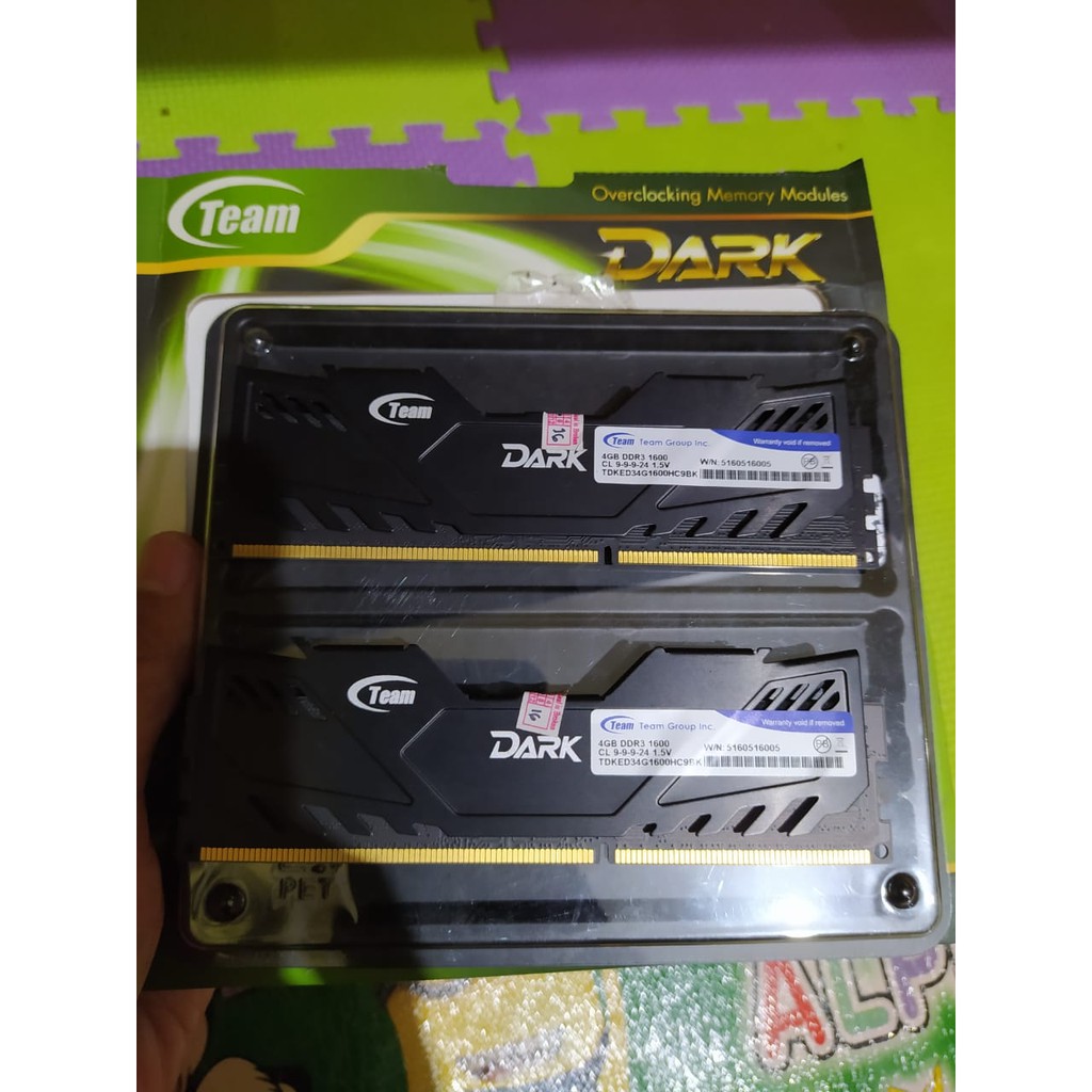 RAM Gaming TEAM DARK DDR3 2x4GB PC12800 1600Mhz Dual Channel KIT fullset