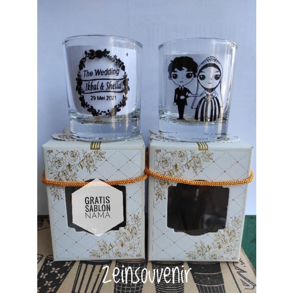 Souvenir gelas sloki kemas box free sablon nama
