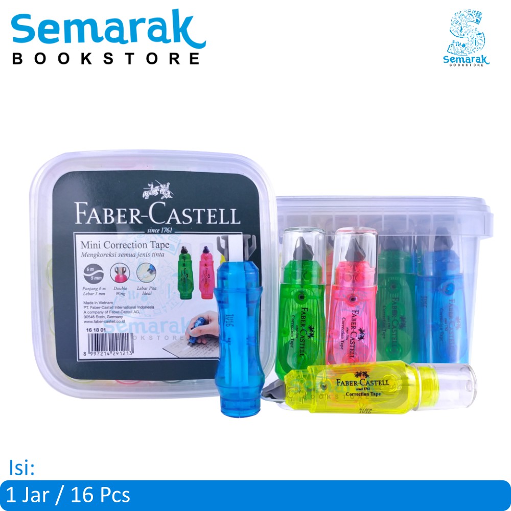 

Mengoreksi Semua Jenis Tinta Faber Castell 161801 Mini Correction Tape 6 m x 5 mm [1 Jar / 16 Pcs]