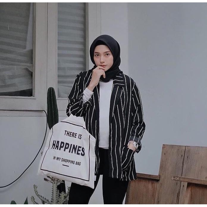Blazer Stripe Zara - Hitam, S