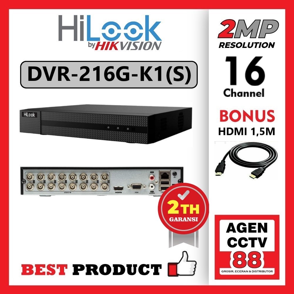 DVR HILOOK 16 Channel 2MP DVR-216G-K1 FREE 1 KBL-HDMI+KBL-Lan+1 Tas Batik