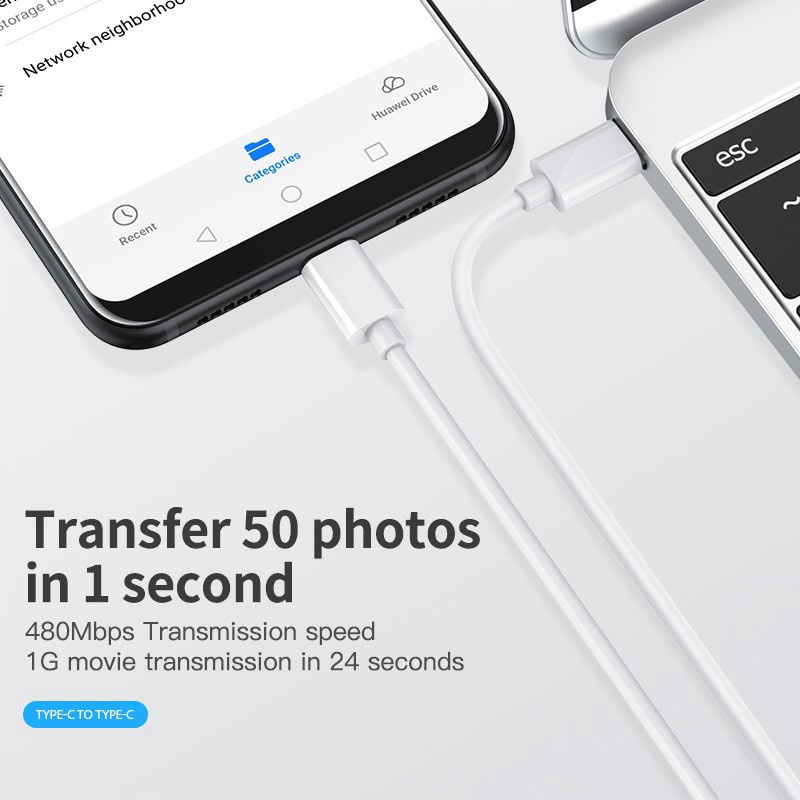 Kabel USB Tipe C Ke USB Tipe C 60W PD QC 4.0 Quick Charge Untuk Samsung / Xiaomi