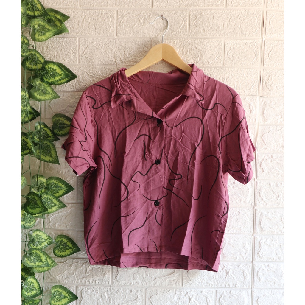 Baju Kemeja Wanita Two Tone Animal Kekinian / Kemeja dua warna / Top Wanita / Atasan Wanita-Cacing Plum