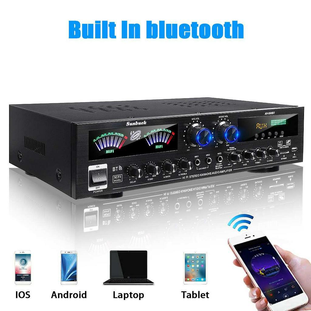 Sunbuck Audio Amplifier Bluetooth 5.0 Microphone HiFi USB MP3 Player - AV-555BT - Black