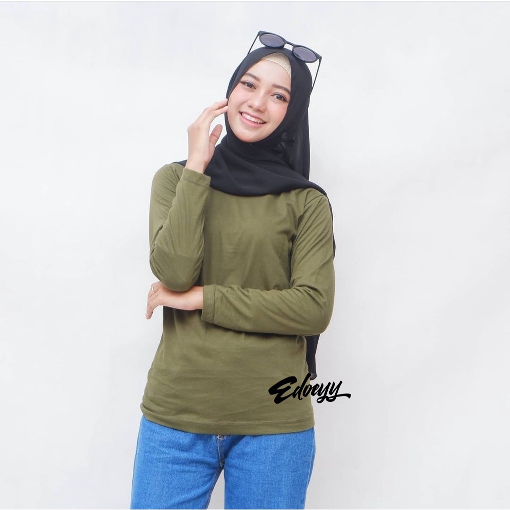 Kaos Polos Wanita Lengan Panjang Warna HIJAU ARMY - Baju Tshirt wanita