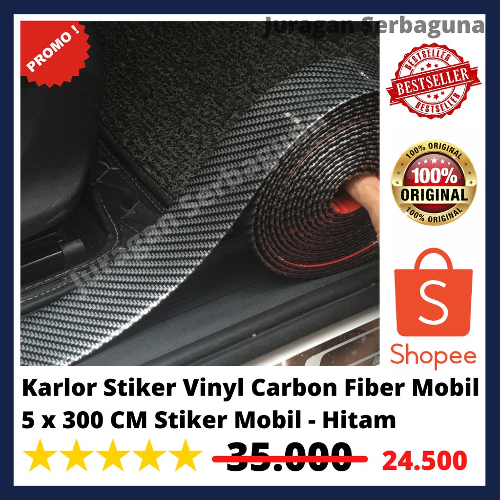 Karlor Sticker Vinyl Carbon Fiber Mobil 5 x 300 cm Stiker Mobil - Warna Hitam