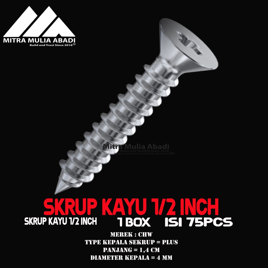 Sekrup Kayu / Skrup Kayu (+) CHW 1/2&quot; inci x 4 1 Dus